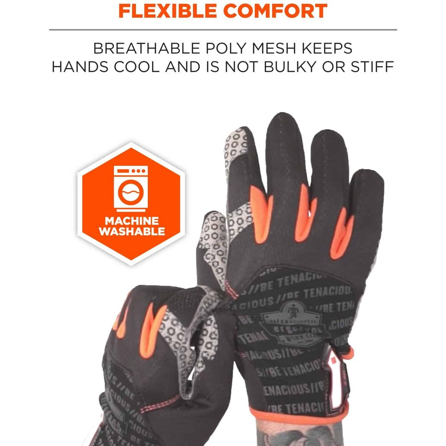 Ergodyne ProFlex 821 Smooth Surface Handling Gloves - 2" Thickness x 13" Glove Length - Extra Large Size - Black - Flexible, Comfortable, Breathable, Secure Fit, Molded, Pull-on Tab, ID Tab, Machine Washable - For Handling Goods - 2 / Pair