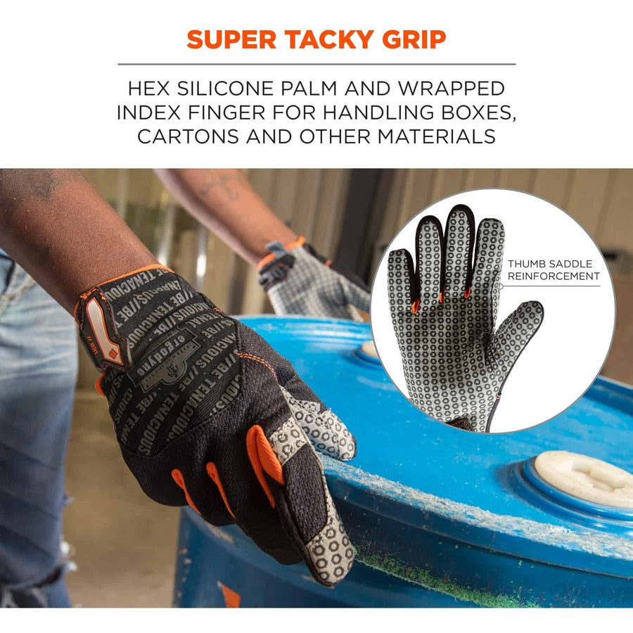 Ergodyne ProFlex 821 Smooth Surface Handling Gloves - 2" Thickness x 13" Glove Length - Extra Large Size - Black - Flexible, Comfortable, Breathable, Secure Fit, Molded, Pull-on Tab, ID Tab, Machine Washable - For Handling Goods - 2 / Pair