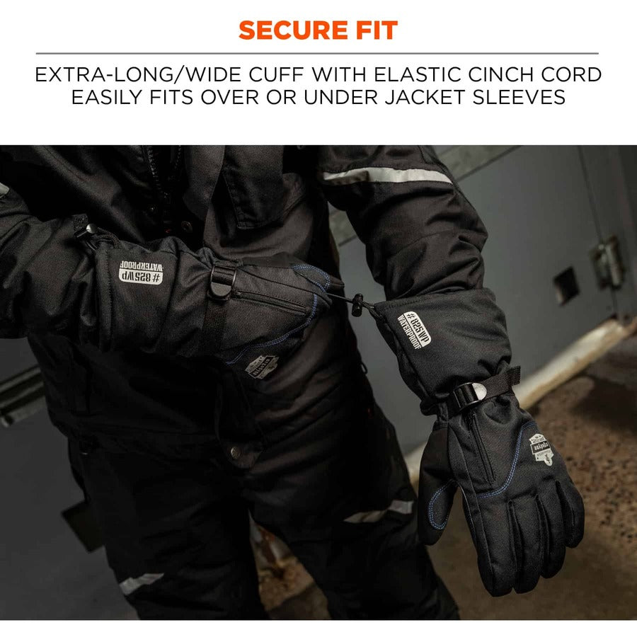 Ergodyne ProFlex 825WP Thermal Waterproof Winter Work Gloves, Large, Black, 3" Thickness, 13.75" Length, Touchscreen Capable, Dual Layer, Reinforced Fingertip, Reflective Accent, Machine Washable, 2 Pairs