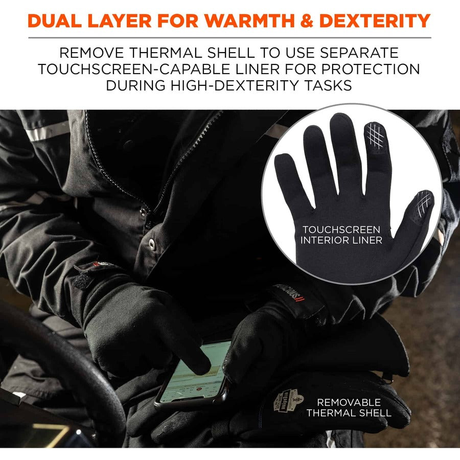 Ergodyne ProFlex 825WP Thermal Waterproof Winter Work Gloves, Large, Black, 3" Thickness, 13.75" Length, Touchscreen Capable, Dual Layer, Reinforced Fingertip, Reflective Accent, Machine Washable, 2 Pairs