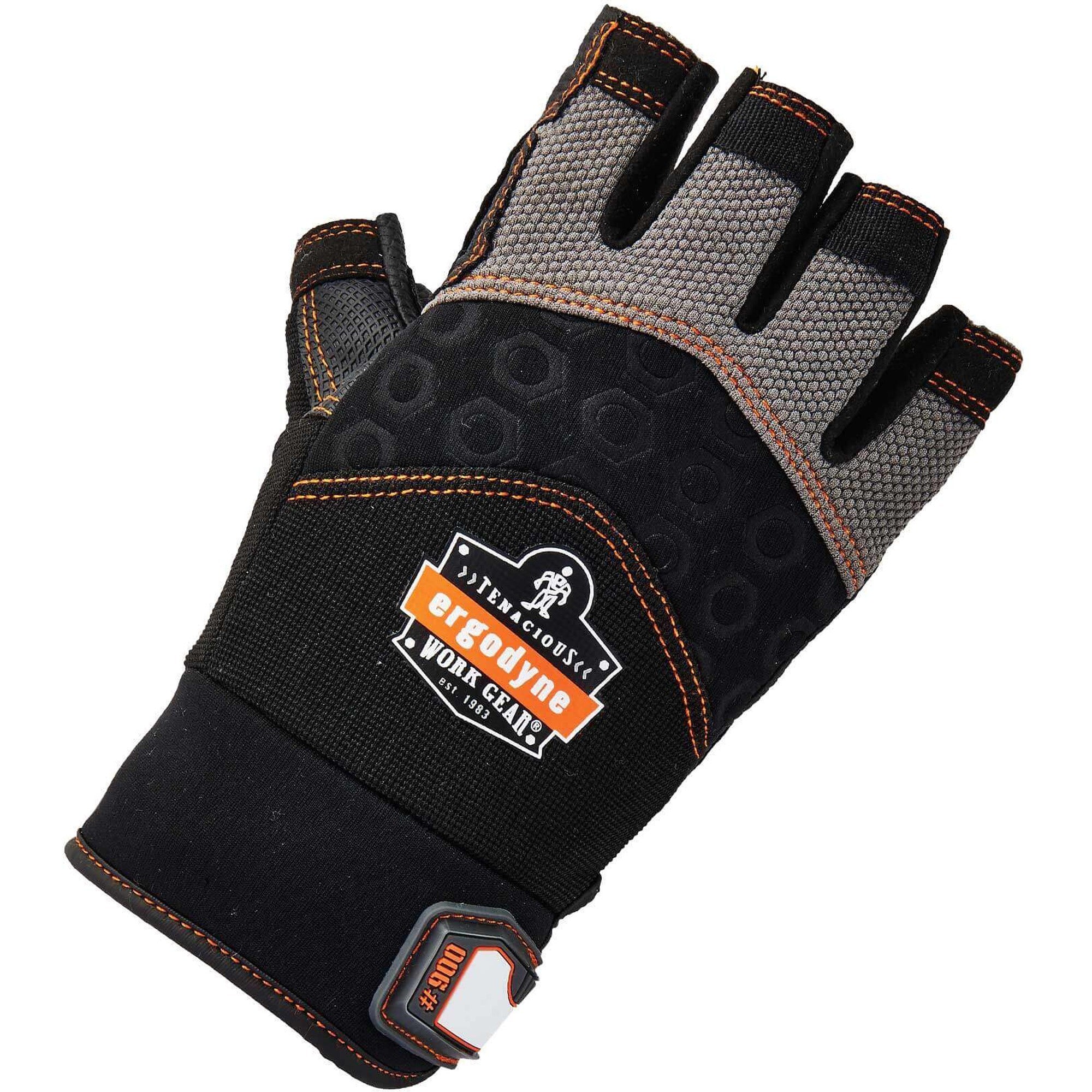 Ergodyne ProFlex 900 Half-Finger Impact Gloves, XXL, Black, 1.50" Thick, 11.75" Length, Shock & Impact Resistant, Breathable, Reinforced Thumb, Padded Palm, 2 Pairs