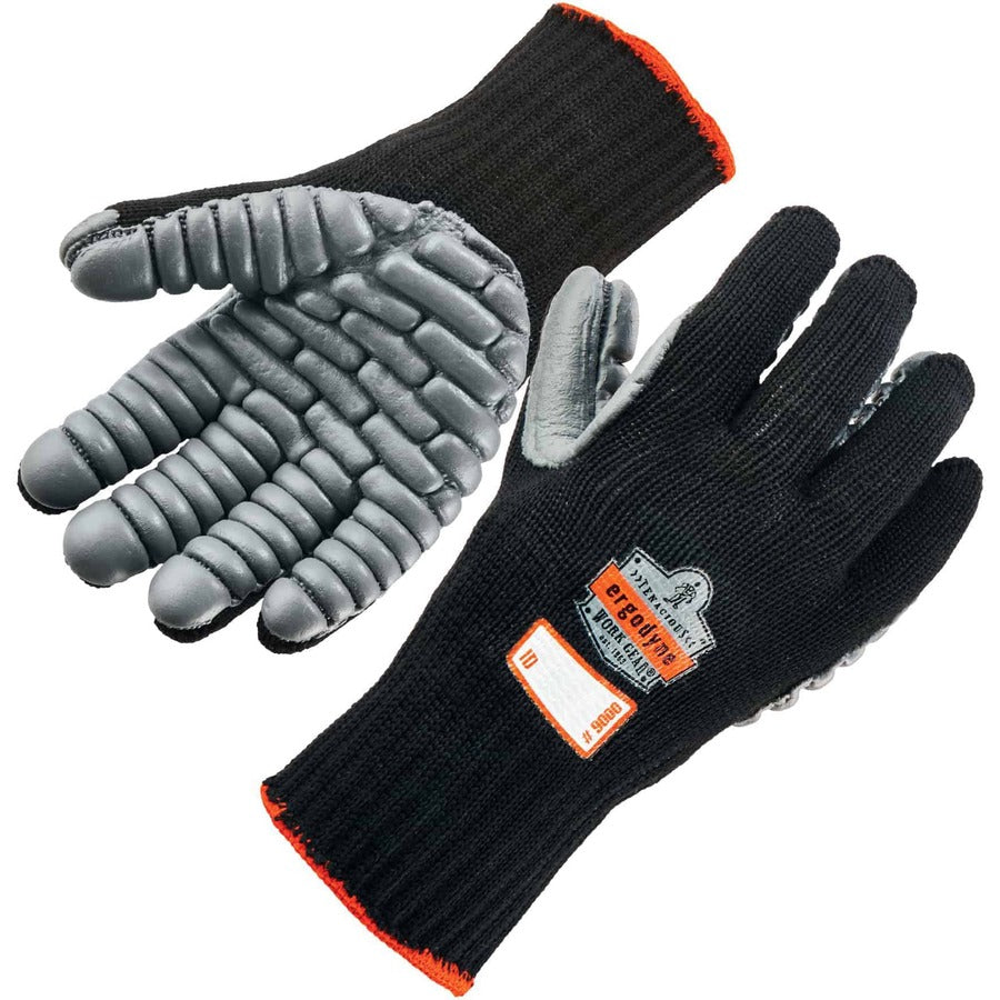 Ergodyne ProFlex 9000 Lightweight Anti-Vibration Gloves, Large, Black, 3.50" Thickness, 13.75" Length, Padded Palm, Seamless, Breathable, 2 Pairs