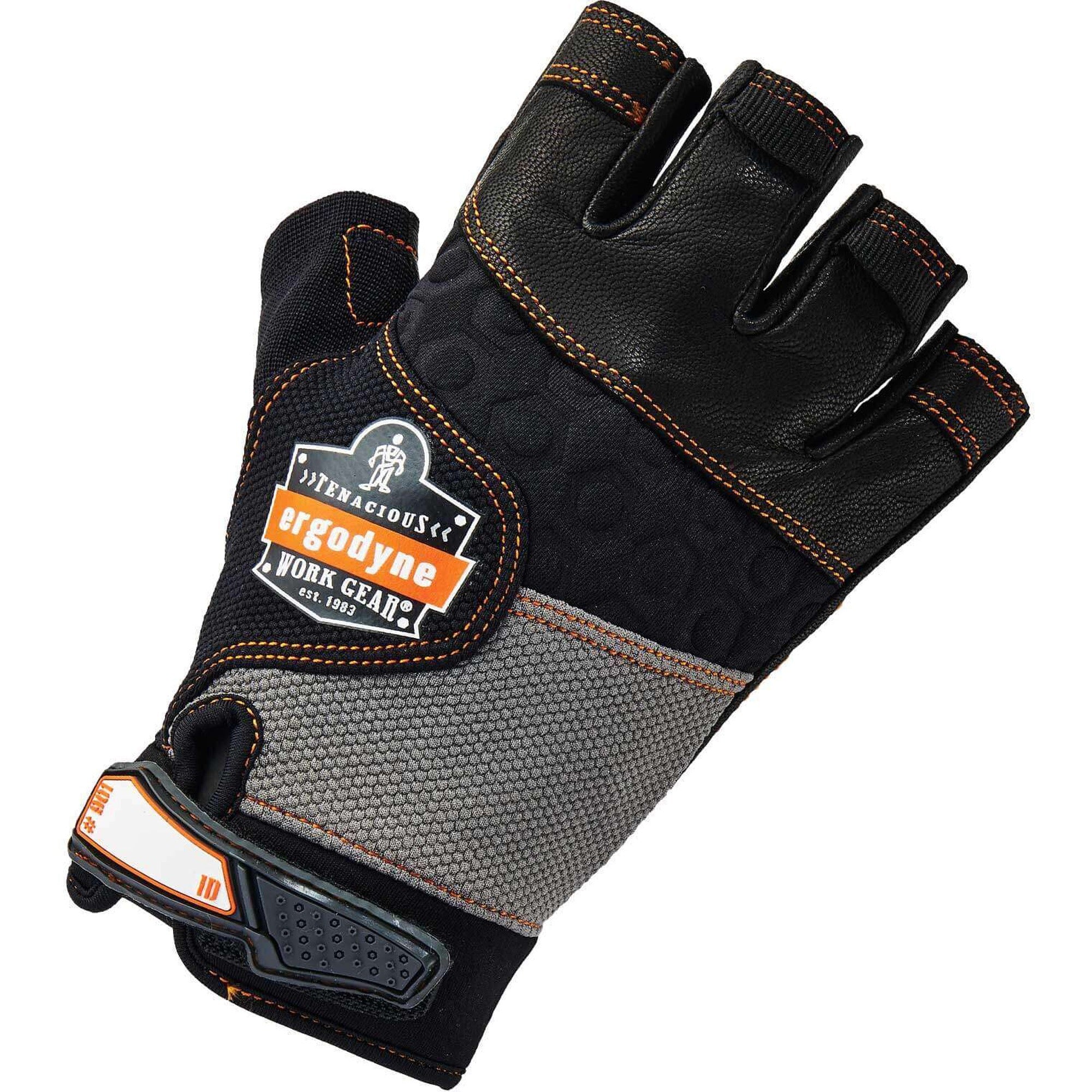 Ergodyne ProFlex 901 Half-Finger Leather Impact Gloves, Small, Black, Anti-Vibration, Padded Palm, Impact Resistant, 2 Pairs