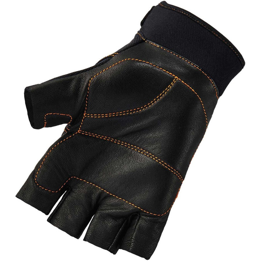 Ergodyne ProFlex 901 Half-Finger Leather Impact Gloves, Extra Large, Black, 1" Thickness, 10.75" Length, 2 Pairs
