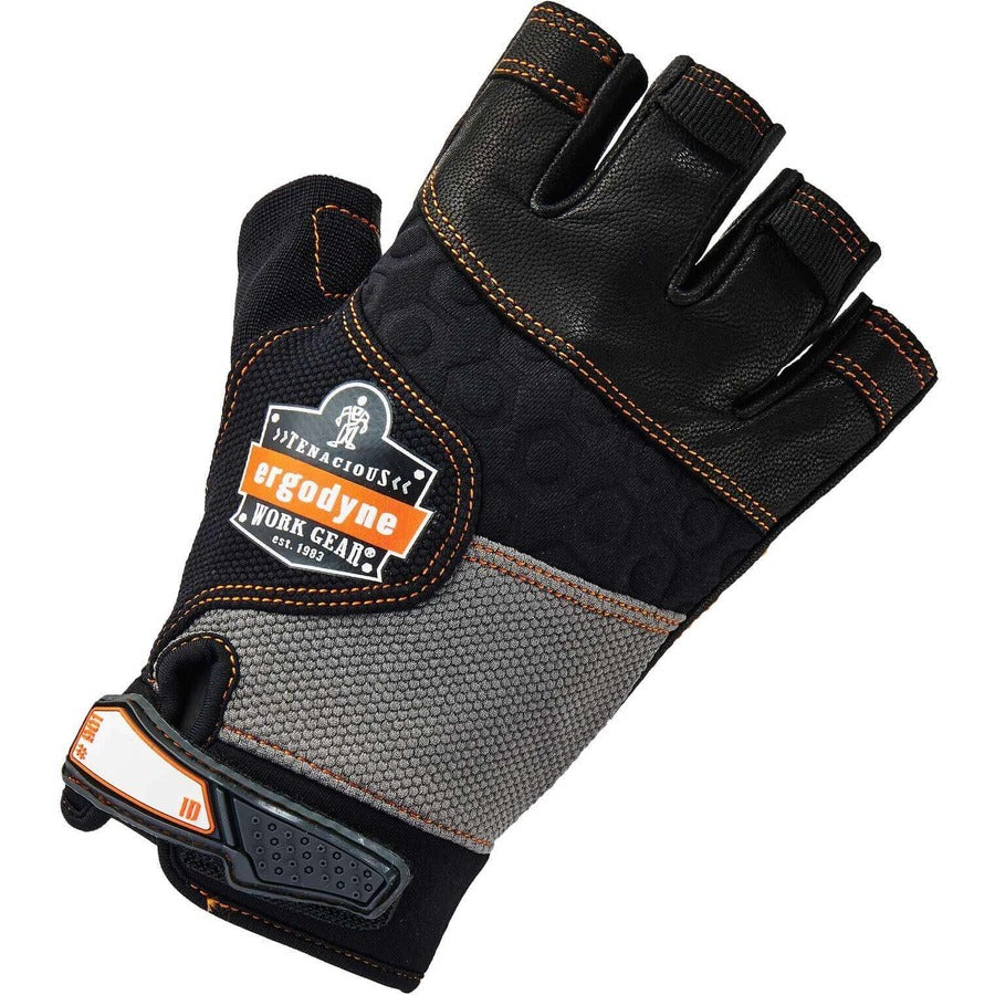 Ergodyne ProFlex 901 Half-Finger Leather Impact Gloves, Extra Large, Black, 1" Thickness, 10.75" Length, 2 Pairs