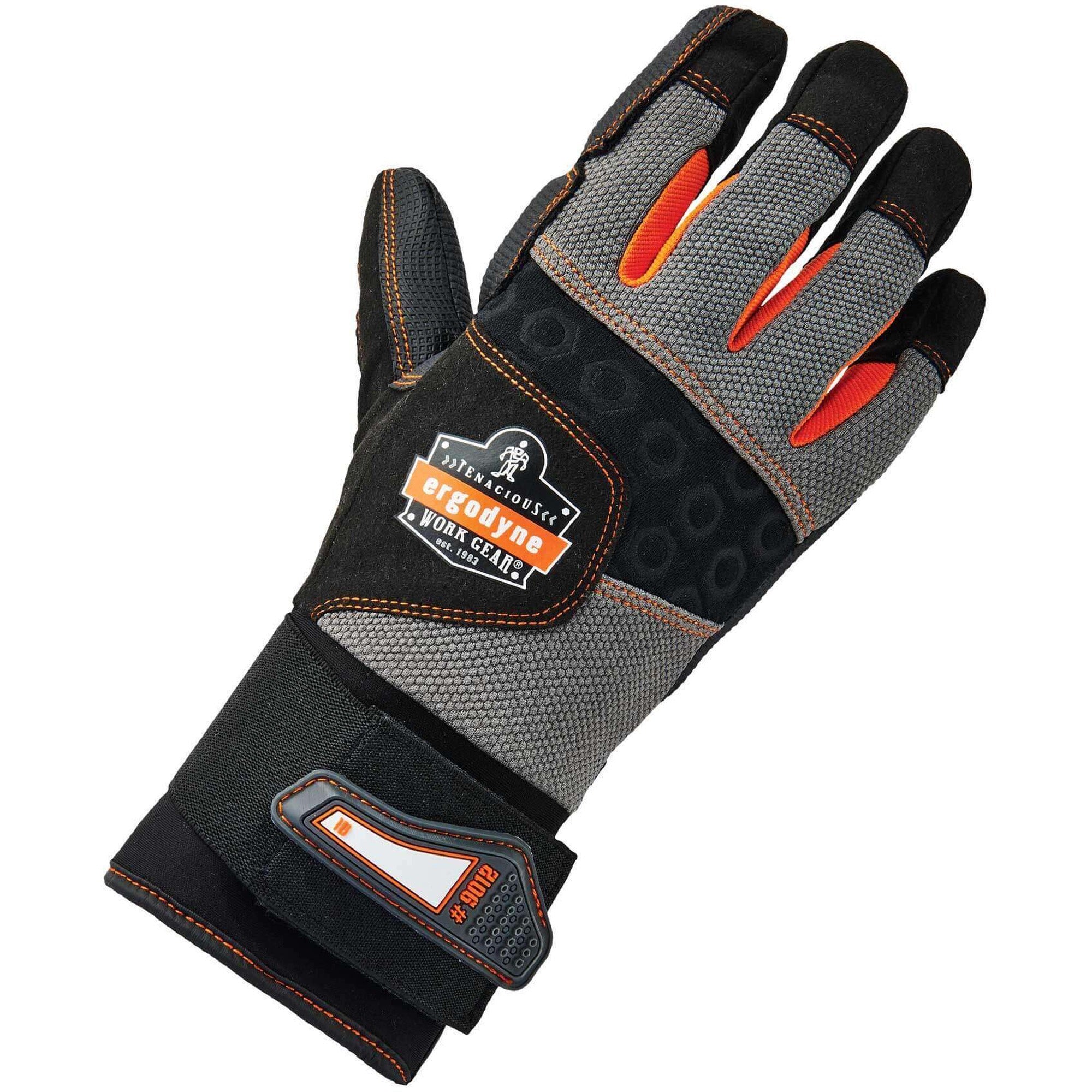 Ergodyne ProFlex 9012 Certified Anti-Vibration Gloves with Wrist Support, Extra Large, Black, 2" Thickness, 15.50" Length, 2 Pairs, Padded Palm, Reinforced Thumb & Fingertips, Molded ID Tab