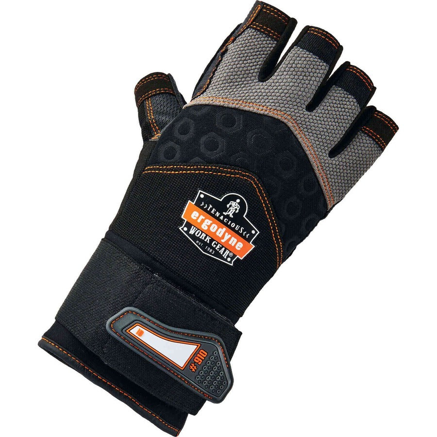 Ergodyne ProFlex 910 Half-Finger Impact Gloves with Wrist Support, Small, Black, 1.75" Thickness, 12" Length, Anti-Vibration, Shock & Impact Resistant, Breathable, Reinforced Thumb, Padded Palm, 2 Pairs