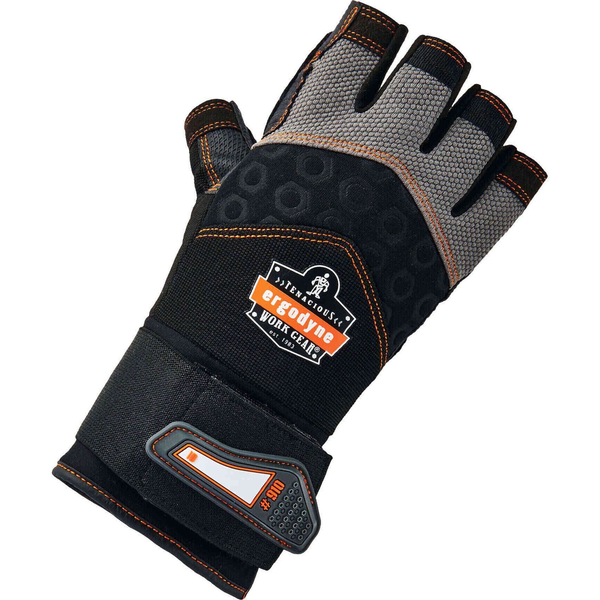 Ergodyne ProFlex 910 Half-Finger Impact Gloves with Wrist Support, XXL, Black, 1.75" Thickness, 13" Length, Anti-Vibration, Shock & Impact Resistant, Breathable, Reinforced Thumb, Padded Palm, 2 Pairs