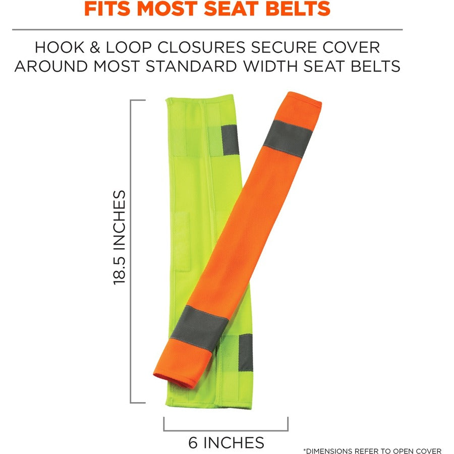 Ergodyne 8004 HI-Vis Seat Belt Cover, Lime, Polyester, 3" x 0.5" x 18.5", 6 per Carton