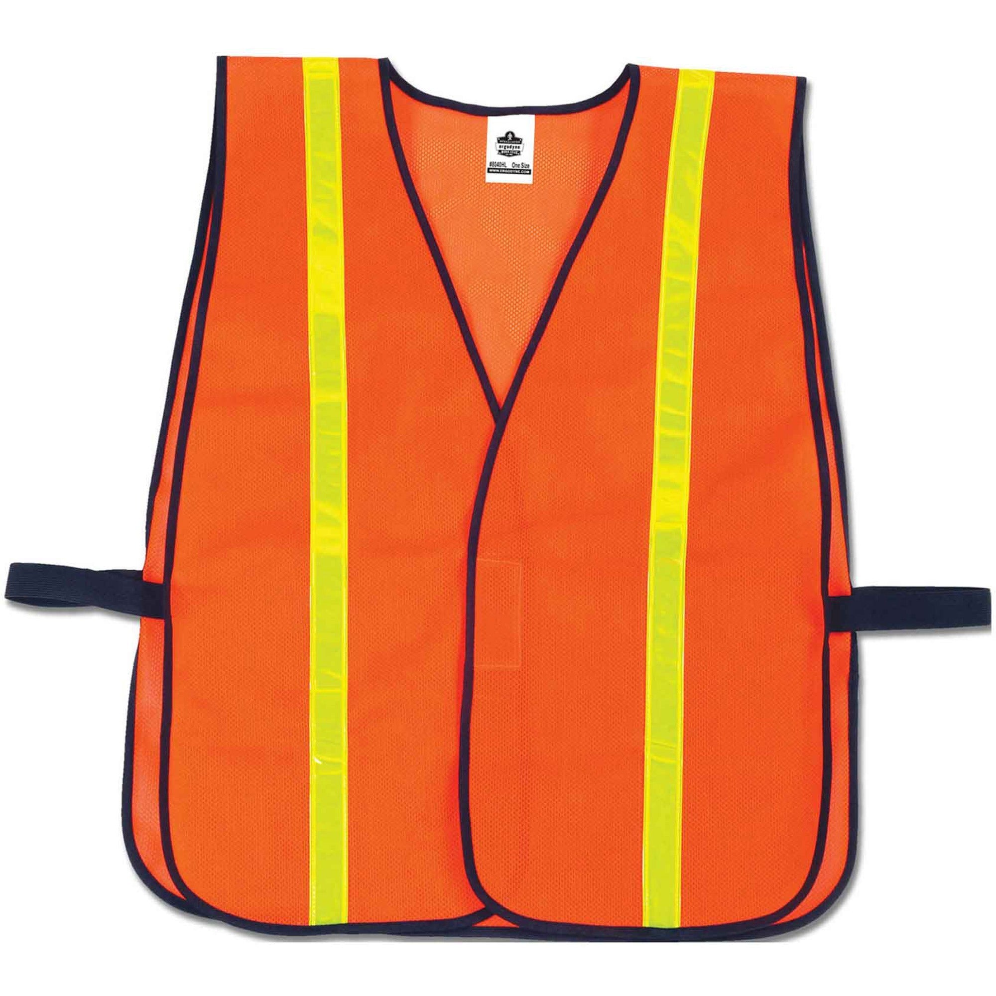 Ergodyne 8040HL Non-Certified Hi-Gloss Vest, Hook & Loop Closure, Reflective, Polyester Mesh, Orange, 1 Each