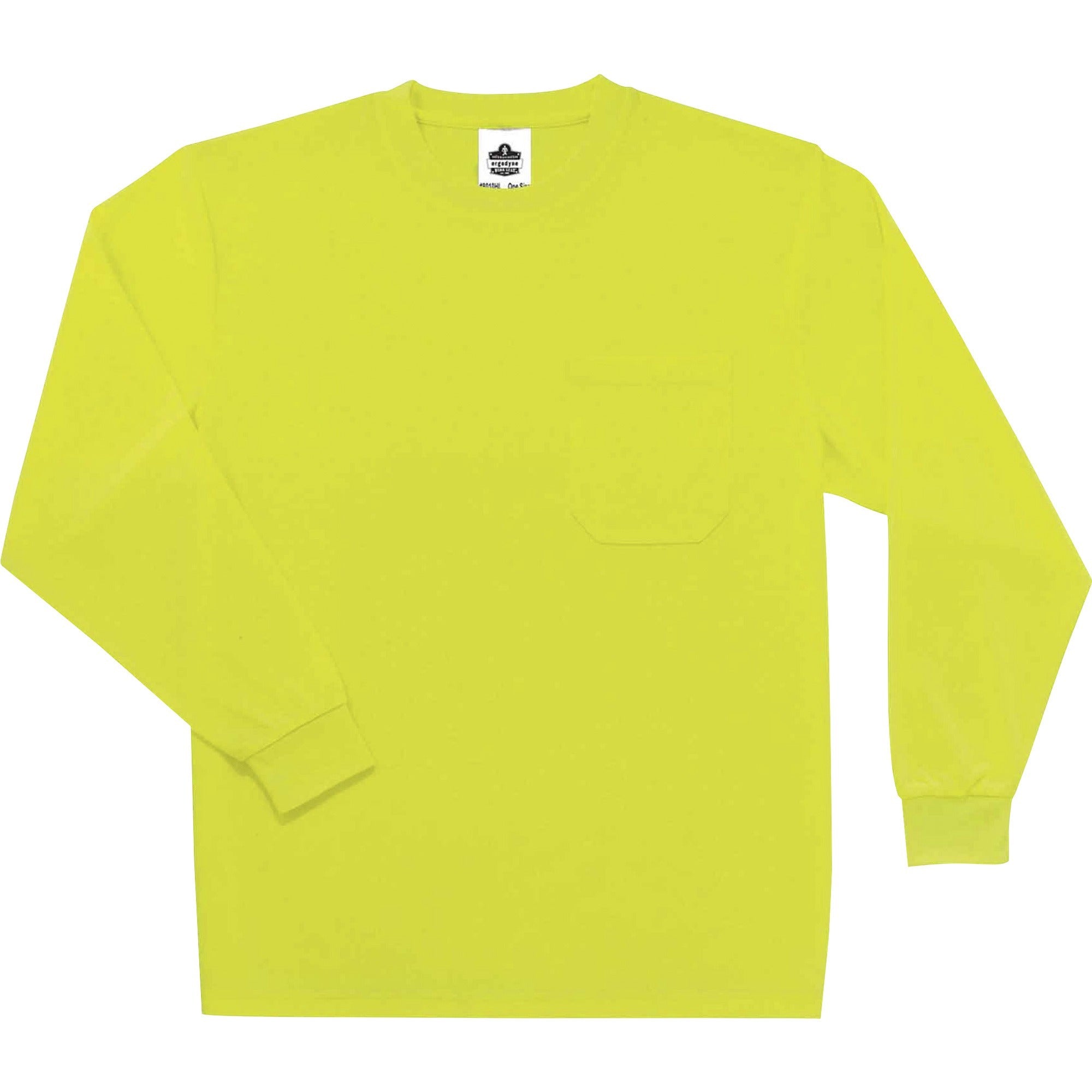 Ergodyne 8091 Non-Certified Long Sleeve T-Shirt, Small, Lime, Polyester, 1 Each