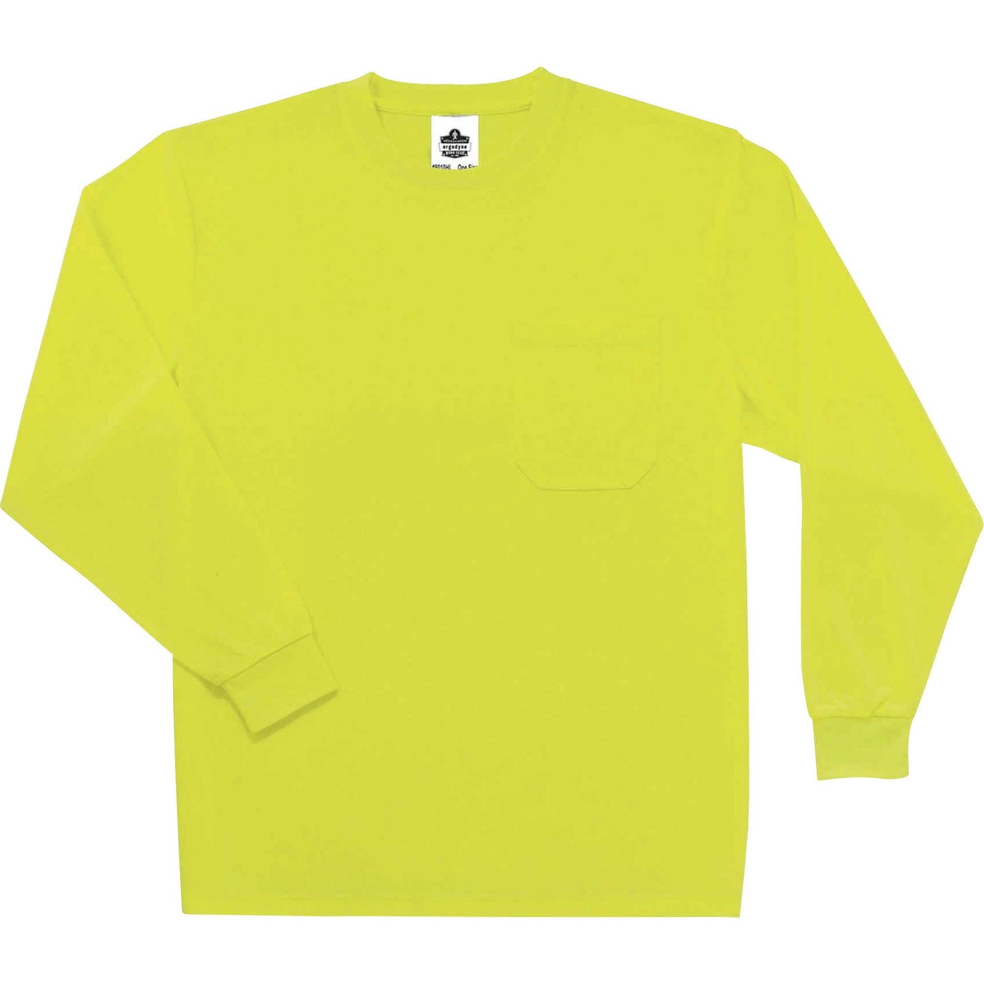 Ergodyne 8091 Non-Certified Long Sleeve T-Shirt, Medium, Lime, Polyester, 1 Each