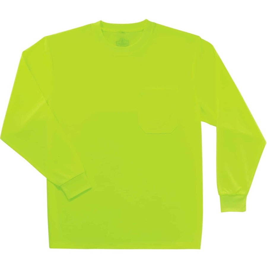 Ergodyne 8091 Non-Certified Long Sleeve T-Shirt, Extra Large (XL), Lime, Polyester, 1 Each