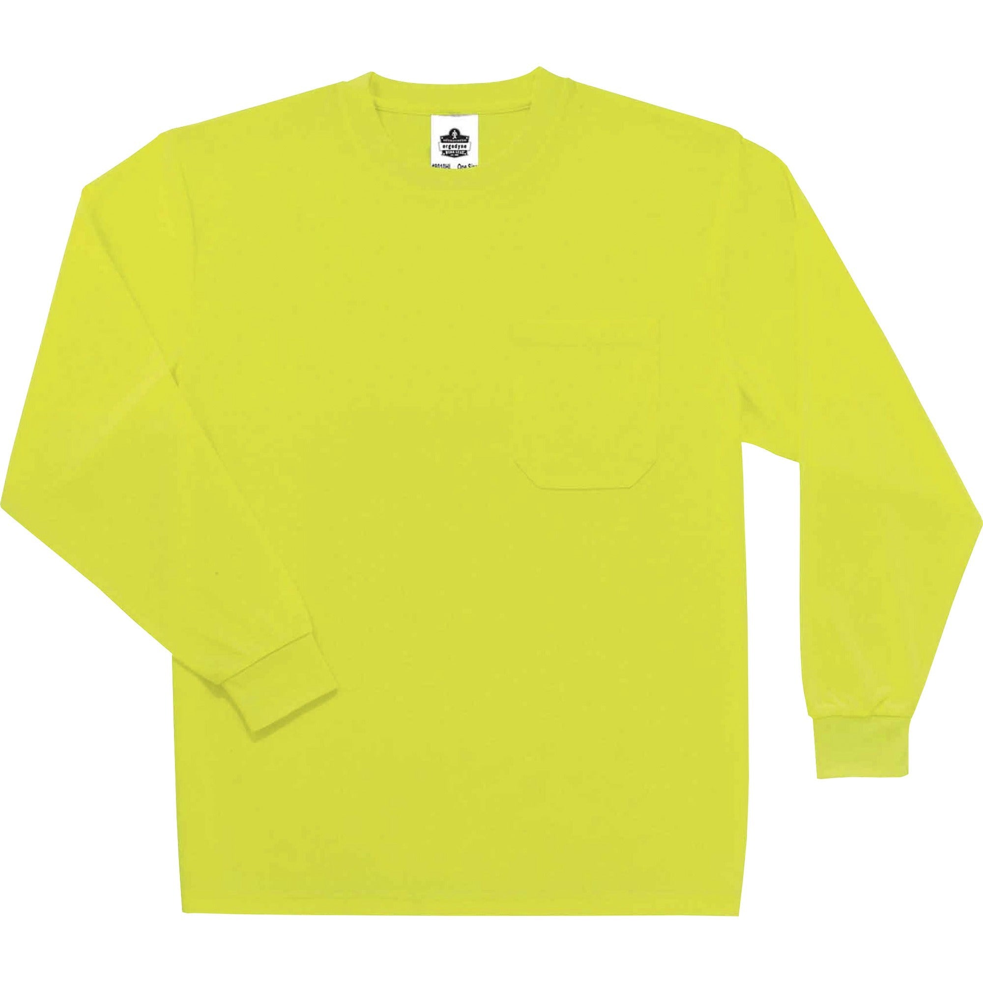 Ergodyne 8091 Non-Certified Long Sleeve T-Shirt, 2XL, Lime, Polyester, 1 Each