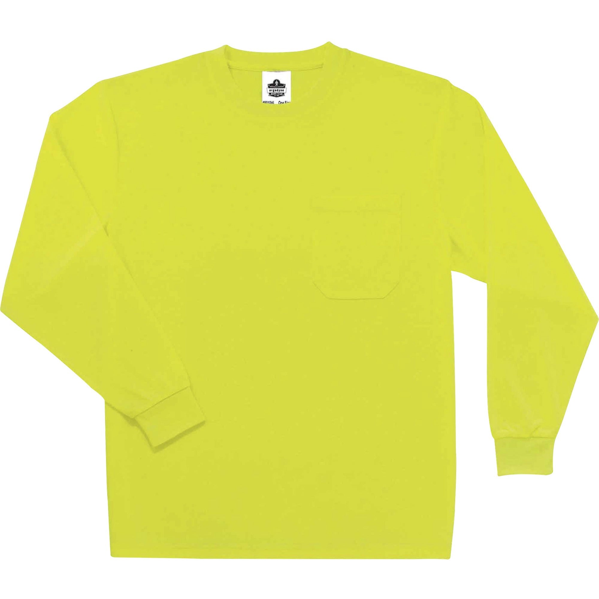 Ergodyne 8091 Non-Certified Long Sleeve T-Shirt, 3XL, Lime, Polyester, 1 Each