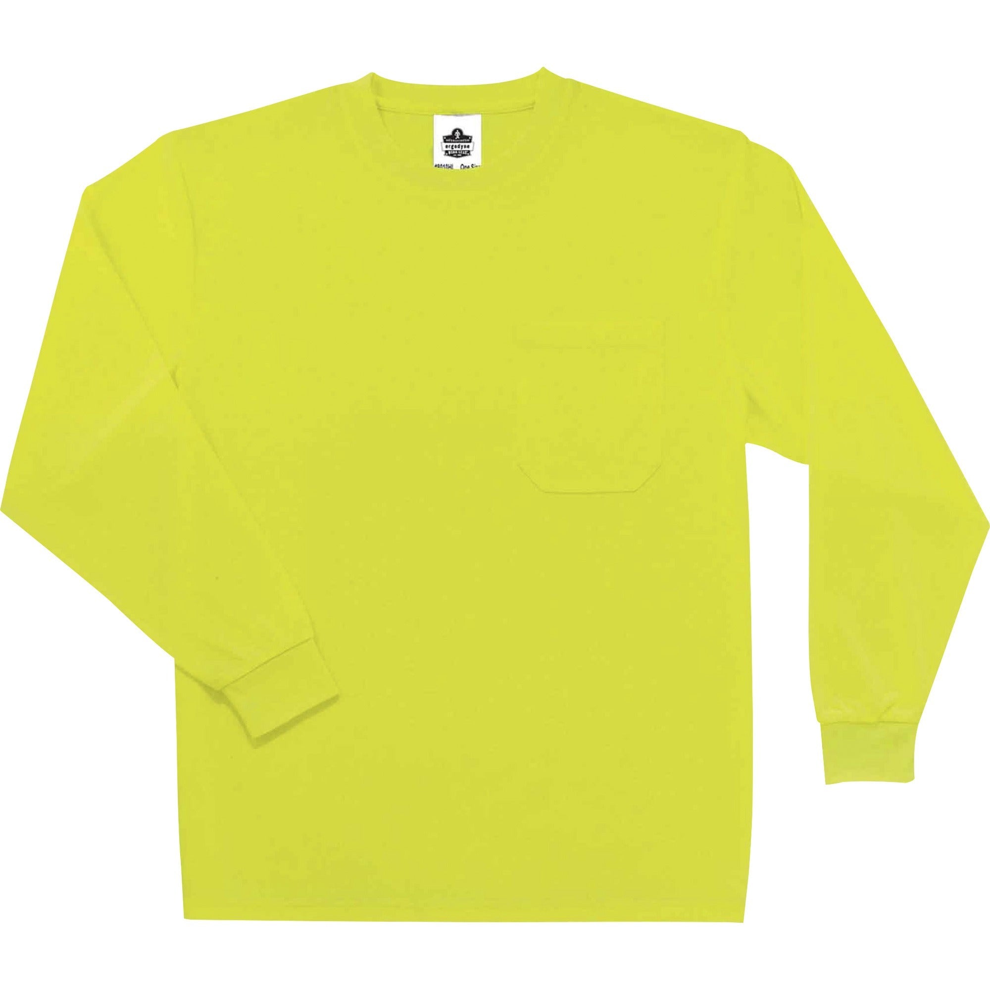 Ergodyne 8091 Non-Certified Long Sleeve T-Shirt, 5XL, Polyester, Lime, 1 Each