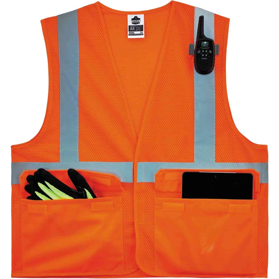 Ergodyne 8220HL Type R Class 2 Standard Mesh Vest, Small/Medium, Hook & Loop Closure, Orange, Mesh Fabric, Polyester Mesh, Pocket, Mic Tab, Reflective, 1 Each