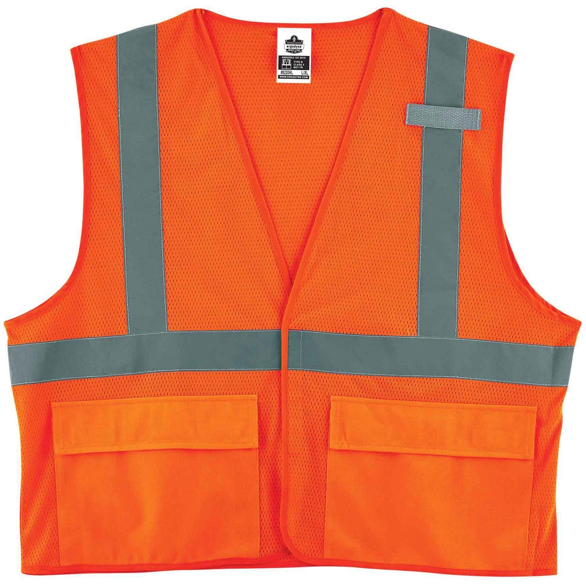 Ergodyne 8220HL Type R Class 2 Standard Mesh Vest, Small/Medium, Hook & Loop Closure, Orange, Mesh Fabric, Polyester Mesh, Pocket, Mic Tab, Reflective, 1 Each