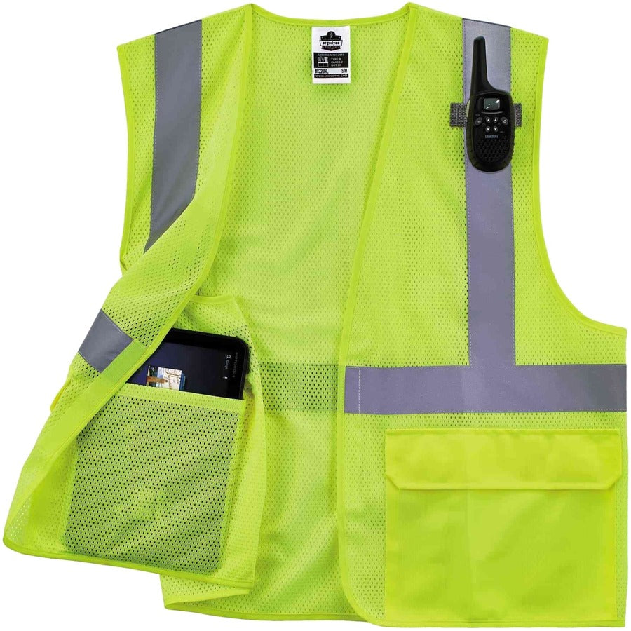 Ergodyne 8220HL Type R Class 2 Standard Mesh Vest, Small/Medium, Hook & Loop Closure, Lime, Mesh Fabric, Polyester Mesh, Pocket, Mic Tab, Reflective, 1 Each