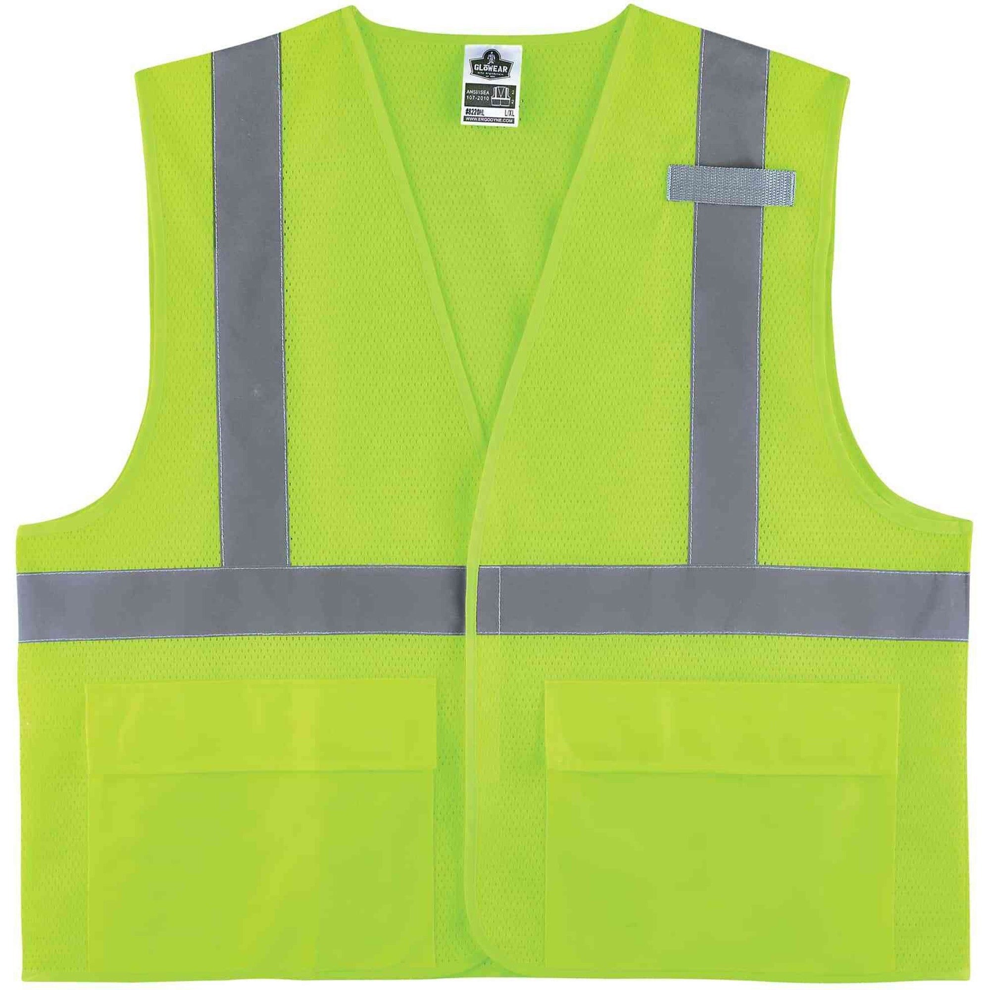 Ergodyne 8220HL Type R Class 2 Standard Mesh Vest, 4XL/5XL, Hook & Loop Closure, Lime, Mesh Polyester, Pocket, Mic Tab, Reflective, 1 Each