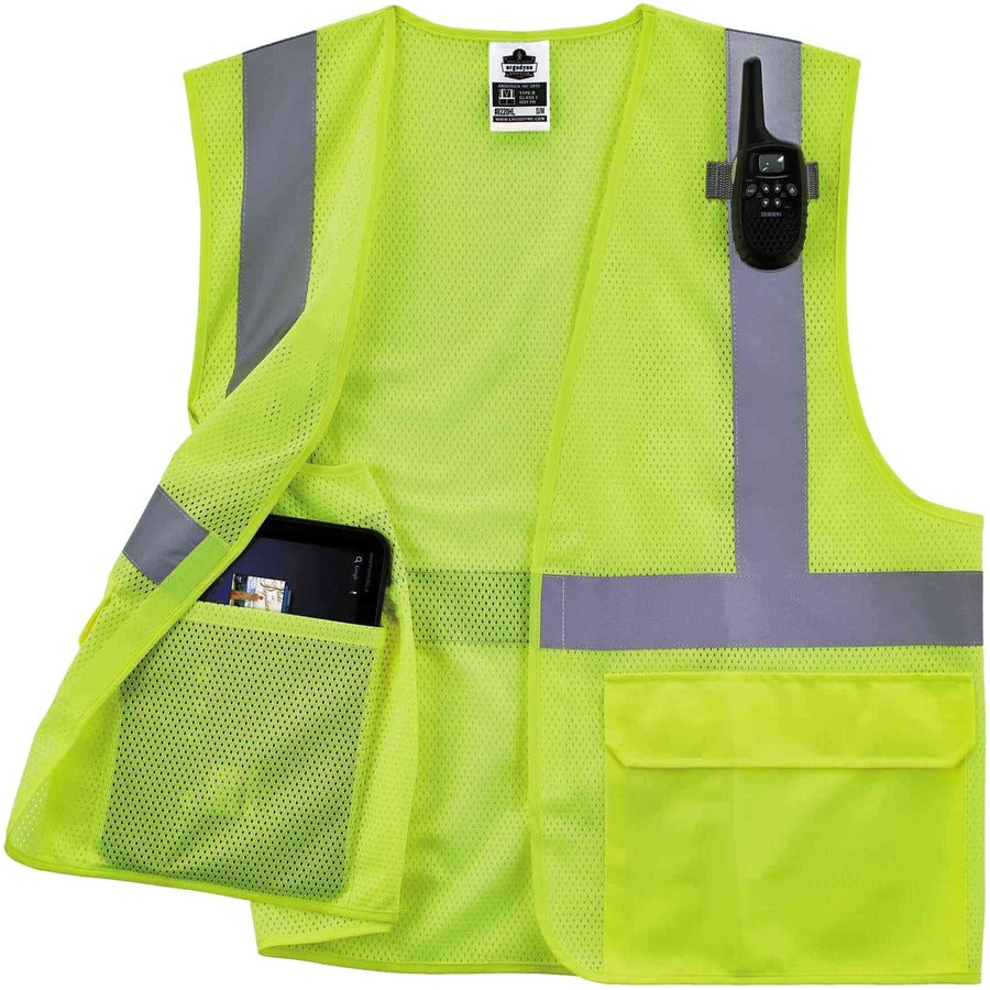 Ergodyne 8220HL Type R Class 2 Standard Mesh Vest, 4XL/5XL, Hook & Loop Closure, Lime, Mesh Polyester, Pocket, Mic Tab, Reflective, 1 Each