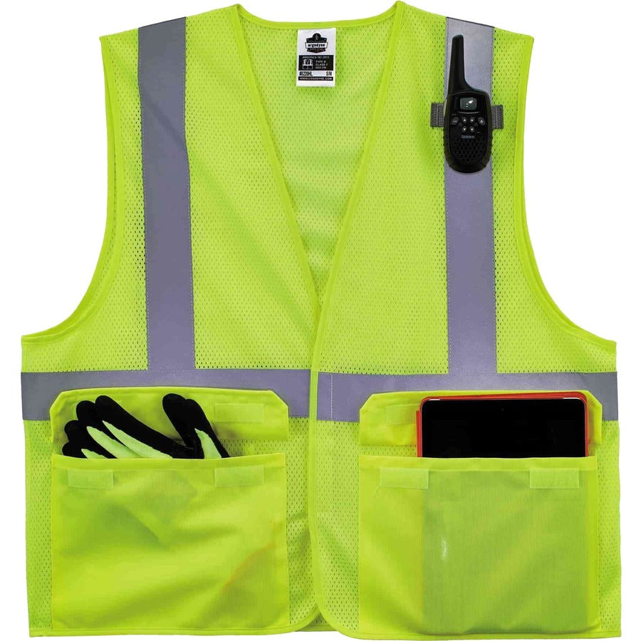 Ergodyne 8220HL Type R Class 2 Standard Mesh Vest, 4XL/5XL, Hook & Loop Closure, Lime, Mesh Polyester, Pocket, Mic Tab, Reflective, 1 Each