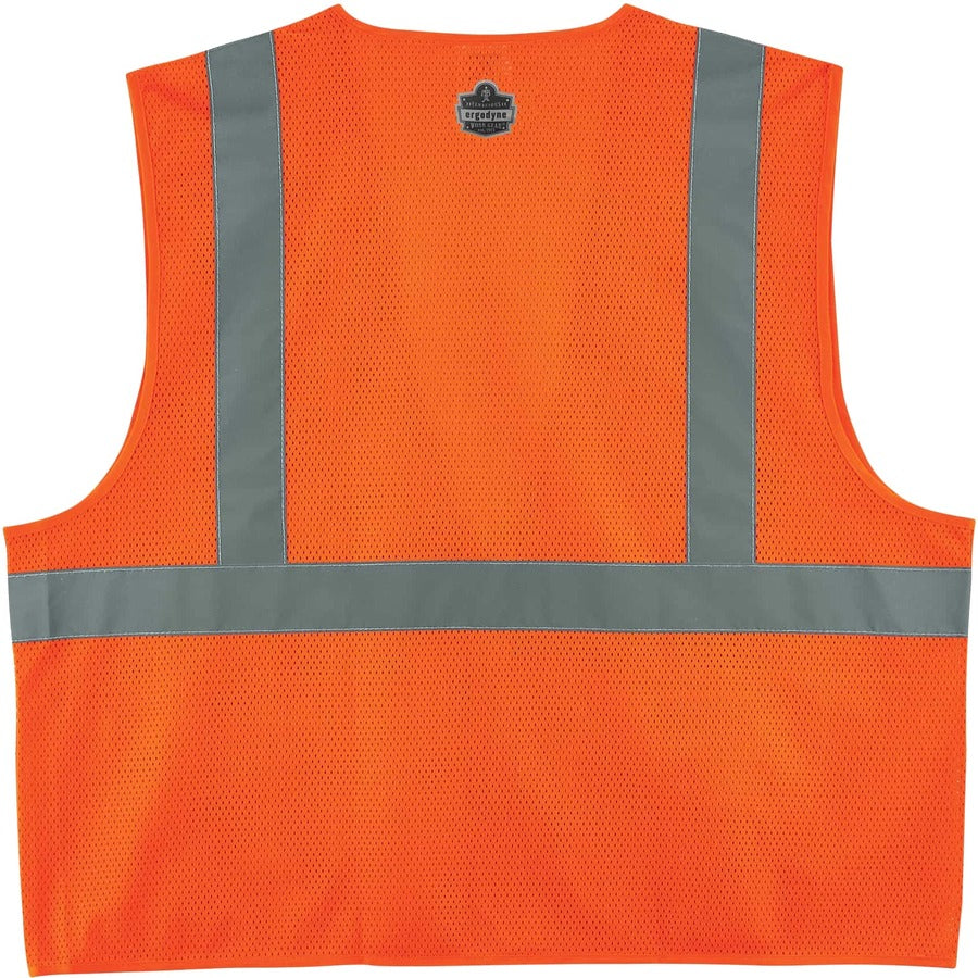 Ergodyne 8220Z Type R Class 2 Standard Mesh Vest, 4XL/5XL, Zipper Closure, Orange, Mesh Polyester, Pocket, Mic Tab, Reflective, 1 Each