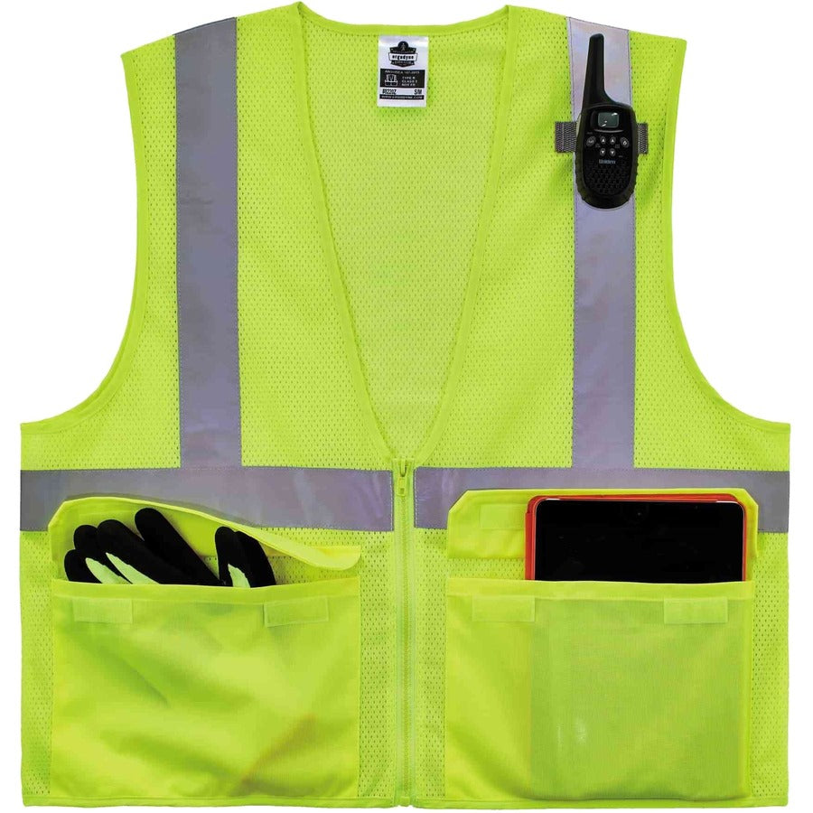 Ergodyne 8220Z Type R Class 2 Standard Mesh Vest, 4XL/5XL, Zipper Closure, Lime, Mesh Polyester, Pocket, Mic Tab, Reflective, 1 Each