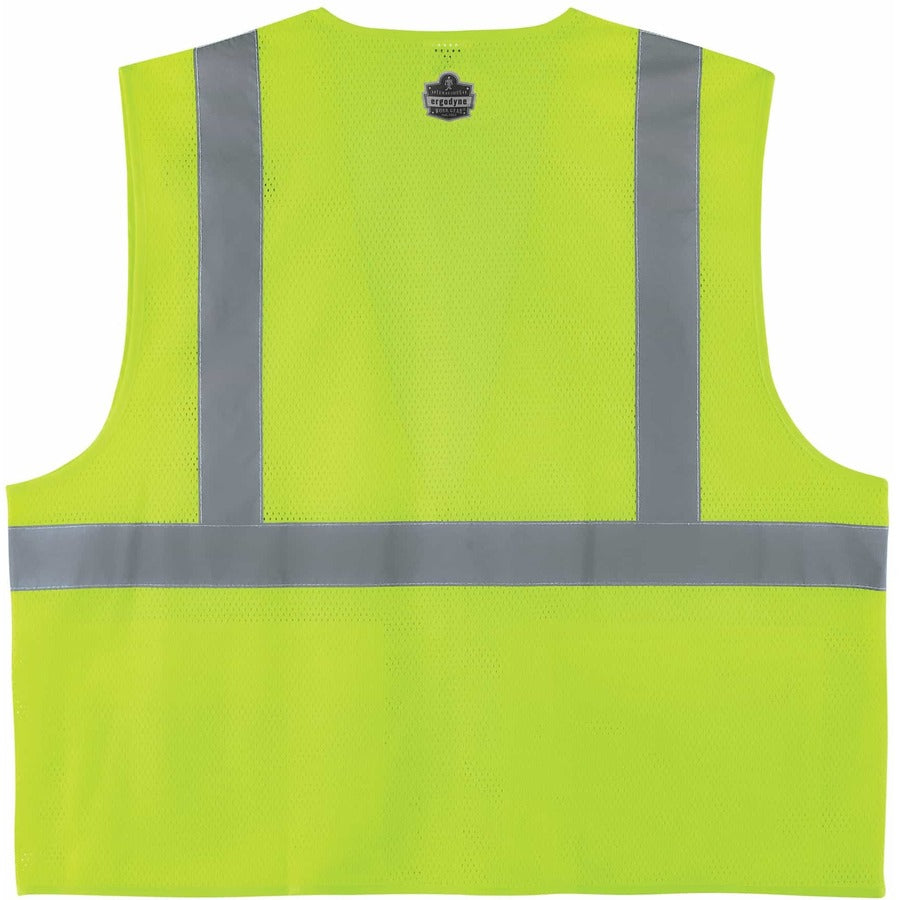 Ergodyne 8220Z Type R Class 2 Standard Mesh Vest, 4XL/5XL, Zipper Closure, Lime, Mesh Polyester, Pocket, Mic Tab, Reflective, 1 Each