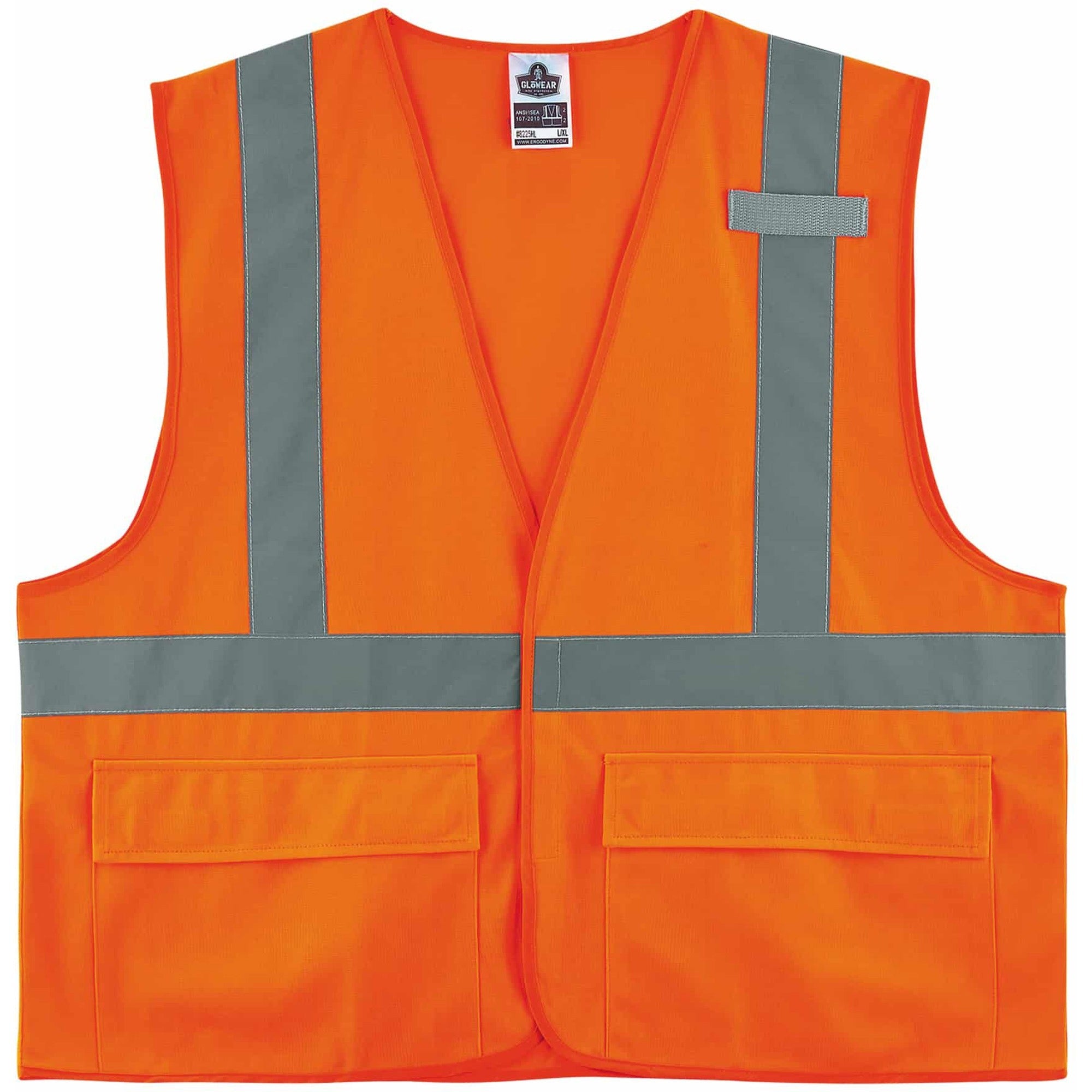 Ergodyne 8225HL Type R Class 2 Standard Solid Vest, Large/Extra Large, Hook & Loop Closure, Polyester, Orange, Pocket, Mic Tab, Reflective, 1 Each