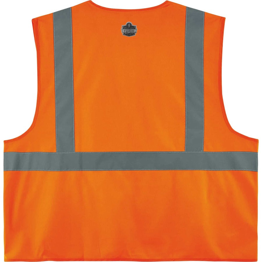 Ergodyne 8225HL Type R Class 2 Standard Solid Vest, 2XL/3XL, Hook & Loop Closure, Polyester, Orange, Pocket, Mic Tab, Reflective, 1 Each