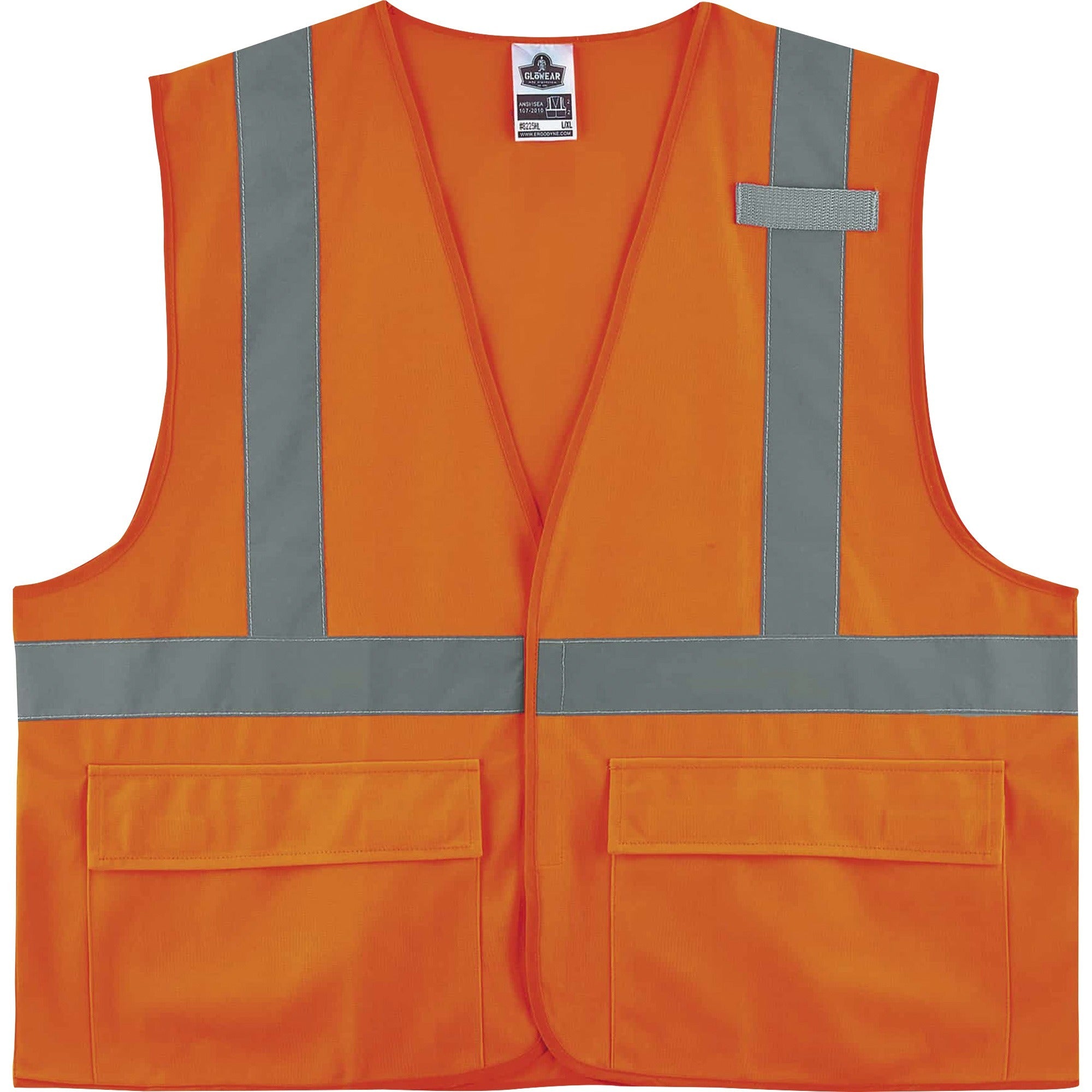 Ergodyne 8225HL Type R Class 2 Standard Solid Vest, 2XL/3XL, Hook & Loop Closure, Polyester, Orange, Pocket, Mic Tab, Reflective, 1 Each