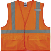 Ergodyne 8225HL Type R Class 2 Standard Solid Vest, 4XL/5XL, Hook & Loop Closure, Polyester, Orange, Pocket, Mic Tab, Reflective, 1 Each
