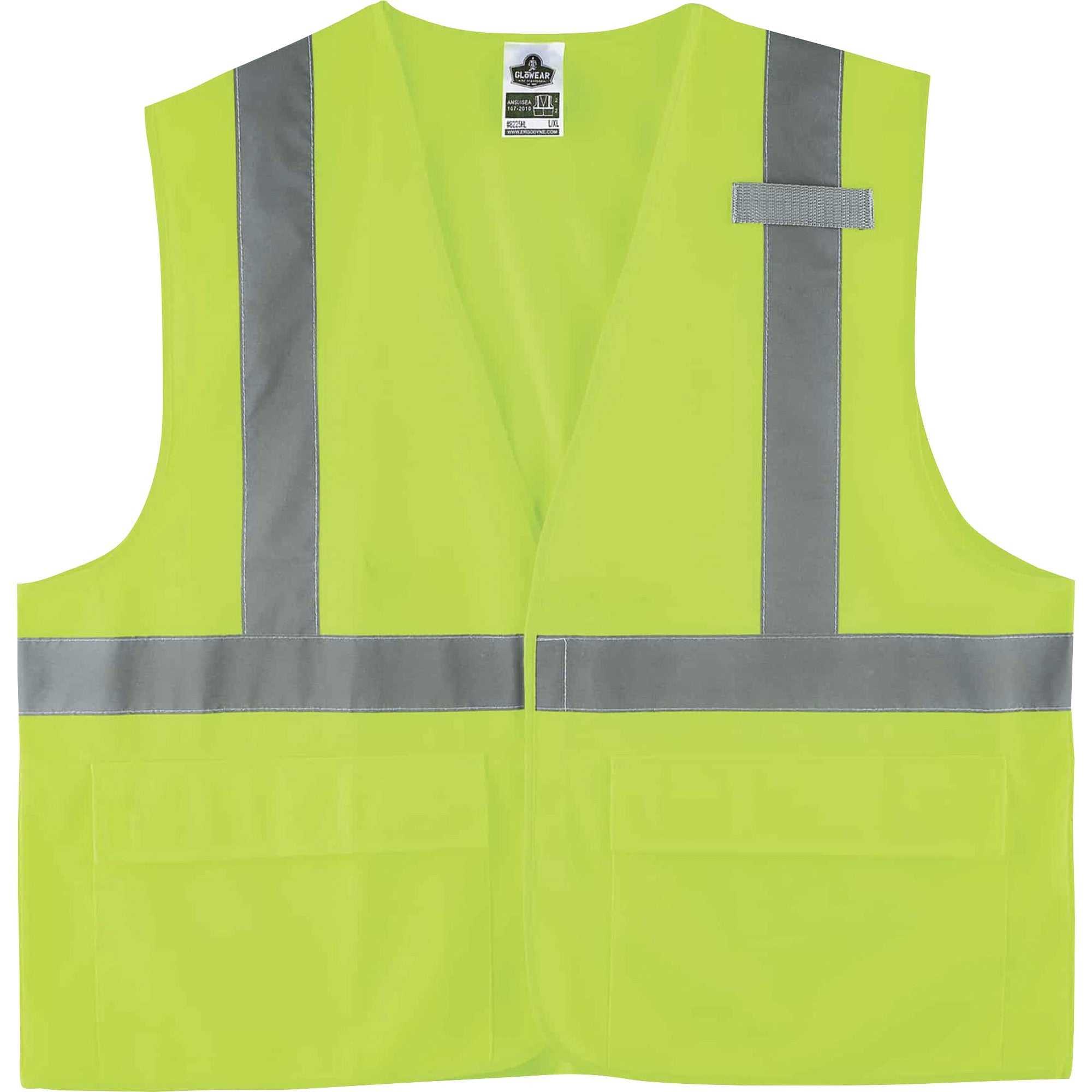 Ergodyne 8225HL Type R Class 2 Solid Vest, 4XL/5XL, Hook & Loop Closure, Polyester, Lime, Pocket, Mic Tab, Reflective, 1 Each