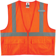 Ergodyne 8225Z Type R Class 2 Standard Solid Vest, Small/Medium, Zipper Closure, Polyester, Orange, Pocket, Mic Tab, Reflective, 1 Each