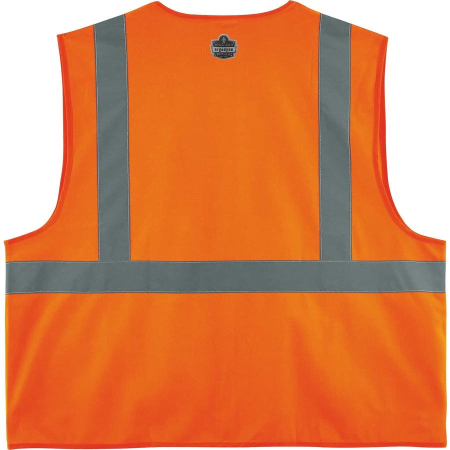 Ergodyne 8225Z Type R Class 2 Standard Solid Vest, 4XL/5XL, Zipper Closure, Polyester, Orange, Reflective, Pocket, Mic Tab, 1 Each