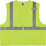 Ergodyne 8225Z Type R Class 2 Solid Safety Vest, Small/Medium, Zipper Closure, Lime, Polyester, Reflective, Pocket, Mic Tab, 1 Each