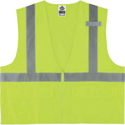 Ergodyne 8225Z Type R Class 2 Solid Vest, 4XL/5XL, Zipper Closure, Polyester, Lime, Reflective, Pockets, Mic Tab, 1 Each