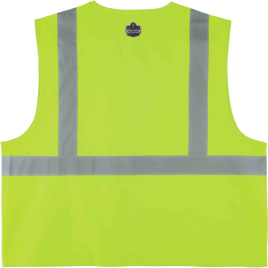 Ergodyne 8225Z Type R Class 2 Solid Vest, 4XL/5XL, Zipper Closure, Polyester, Lime, Reflective, Pockets, Mic Tab, 1 Each
