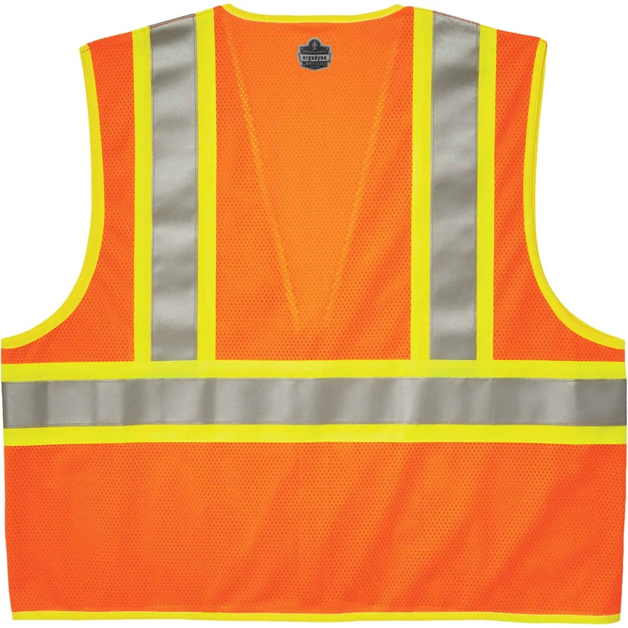 Ergodyne 8230Z Type R Class 2 Two-Tone Vest, 4XL/5XL, Zipper Closure, Mesh Polyester, Orange, Pocket, Mic Tab, Reflective, 1 Each