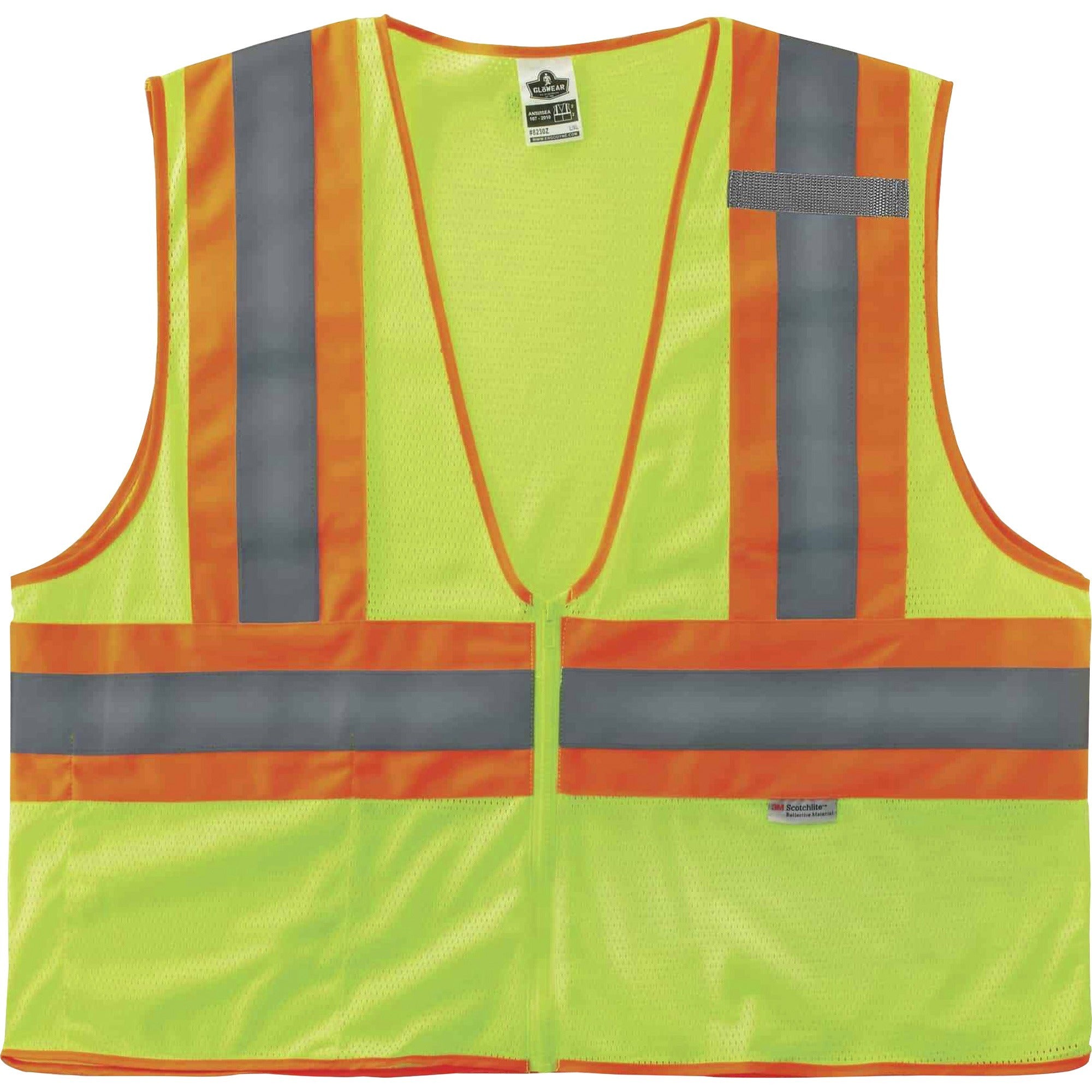 Ergodyne 8230Z Type R Class 2 Two-Tone Vest, Small/Medium, Zipper Closure, Mesh Polyester, Lime, Pocket, Mic Tab, Reflective, 1 Each