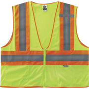 Ergodyne 8230Z Type R Class 2 Two-Tone Vest, Large/Extra Large, Zipper Closure, Mesh Polyester, Lime, Pocket, Mic Tab, Reflective, 1 Each