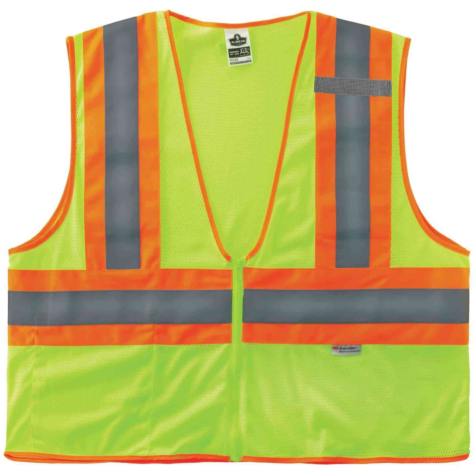 Ergodyne 8230Z Type R Class 2 Two-Tone Vest, 4XL/5XL, Zipper Closure, Mesh Polyester, Lime, Pocket, Mic Tab, Reflective, 1 Each