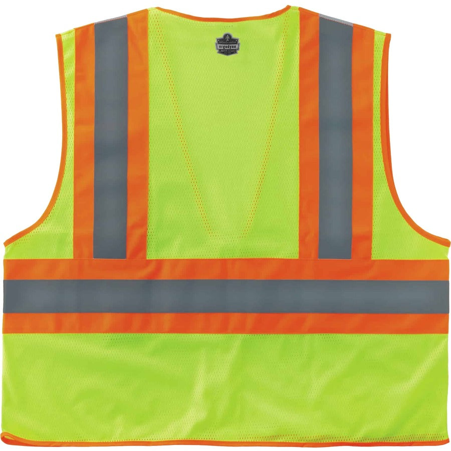 Ergodyne 8230Z Type R Class 2 Two-Tone Vest, 4XL/5XL, Zipper Closure, Mesh Polyester, Lime, Pocket, Mic Tab, Reflective, 1 Each