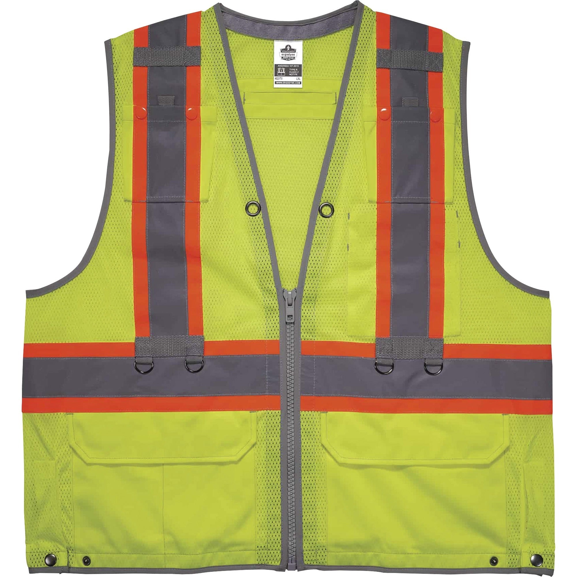 Ergodyne 8231TV Hi-Vis Tool Tethering Safety Vest, Type R Class 2, 2XL/3XL, Lime, Chest Pocket, Retractable Pocket, includes 2 Coil Lanyards and 1 Retractable Lanyard, 1 Each