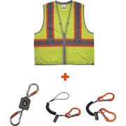 Ergodyne 8231TVK Hi-Vis Tool Tethering Safety Vest Kit, Class 2, Small/Medium, Lime, Reflective, Chest Pocket, Pen Slot, Front Pocket, Mic Tab, Includes 3 Lanyards, 1 Each