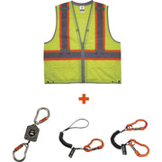 Ergodyne 8231TVK Hi-Vis Tool Tethering Safety Vest Kit, Class 2, Large/Extra Large, Lime, Reflective, Chest Pocket, Pen Slot, Front Pocket, Mic Tab, Includes 3 Lanyards, 1 Each