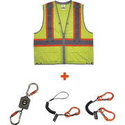 Ergodyne 8231TVK Hi-Vis Tool Tethering Safety Vest Kit, Class 2, 2XL/3XL, Lime, Includes Vest, Coil Lanyard with Single Carabiner, Coil Lanyard with Dual Carabiners, Retractable Tool Lanyard, 1 Each