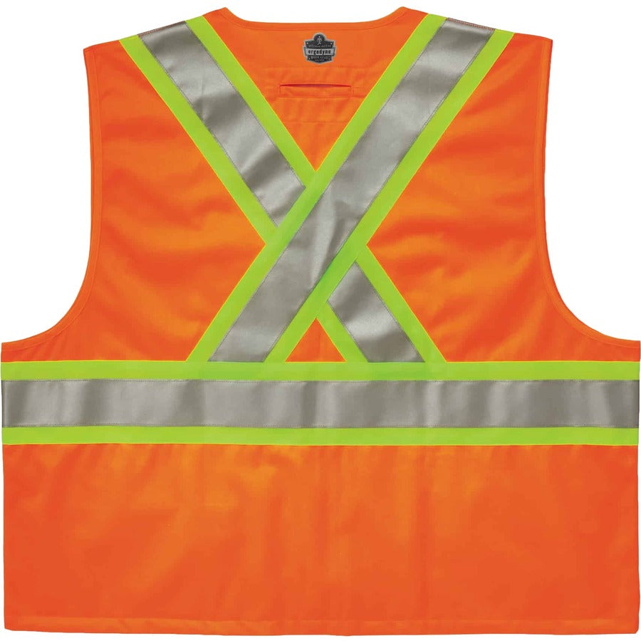 Ergodyne 8235ZX Type R Class 2 Two-Tone X-Back Vest, Large/Extra Large, Zipper Closure, Polyester, Orange, Pocket, D-ring, Reflective, 1 Each
