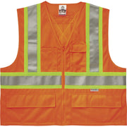 Ergodyne 8235ZX Type R Class 2 Two-Tone X-Back Vest, Large/Extra Large, Zipper Closure, Polyester, Orange, Pocket, D-ring, Reflective, 1 Each